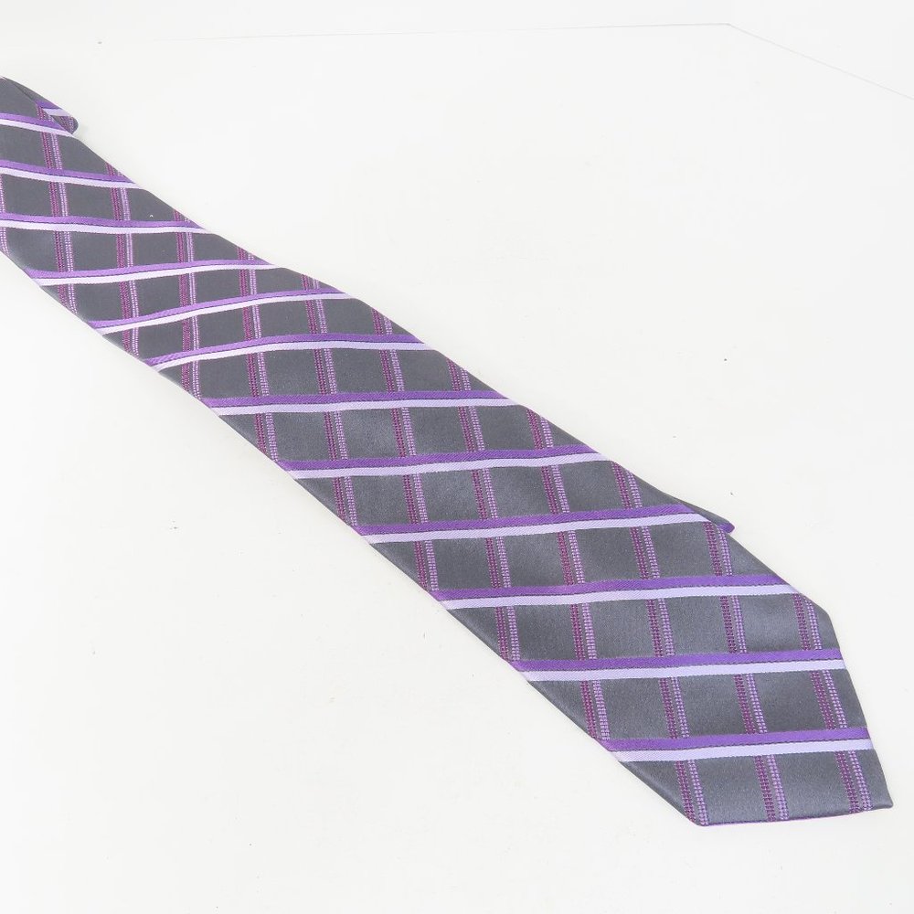 Van Hausen Mens 100% Silk Tie Stain Shield Purple and Gray Color